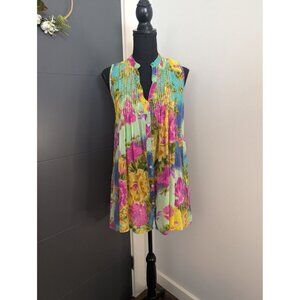 Vintage y2k Etc. 100% Cotton Floral Sleeveless Tunic Top - M